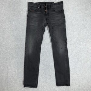 Diesel BUSTER Jeans Mens 32x32 Black Regular Slim Tapered Leg Stretch Repaired